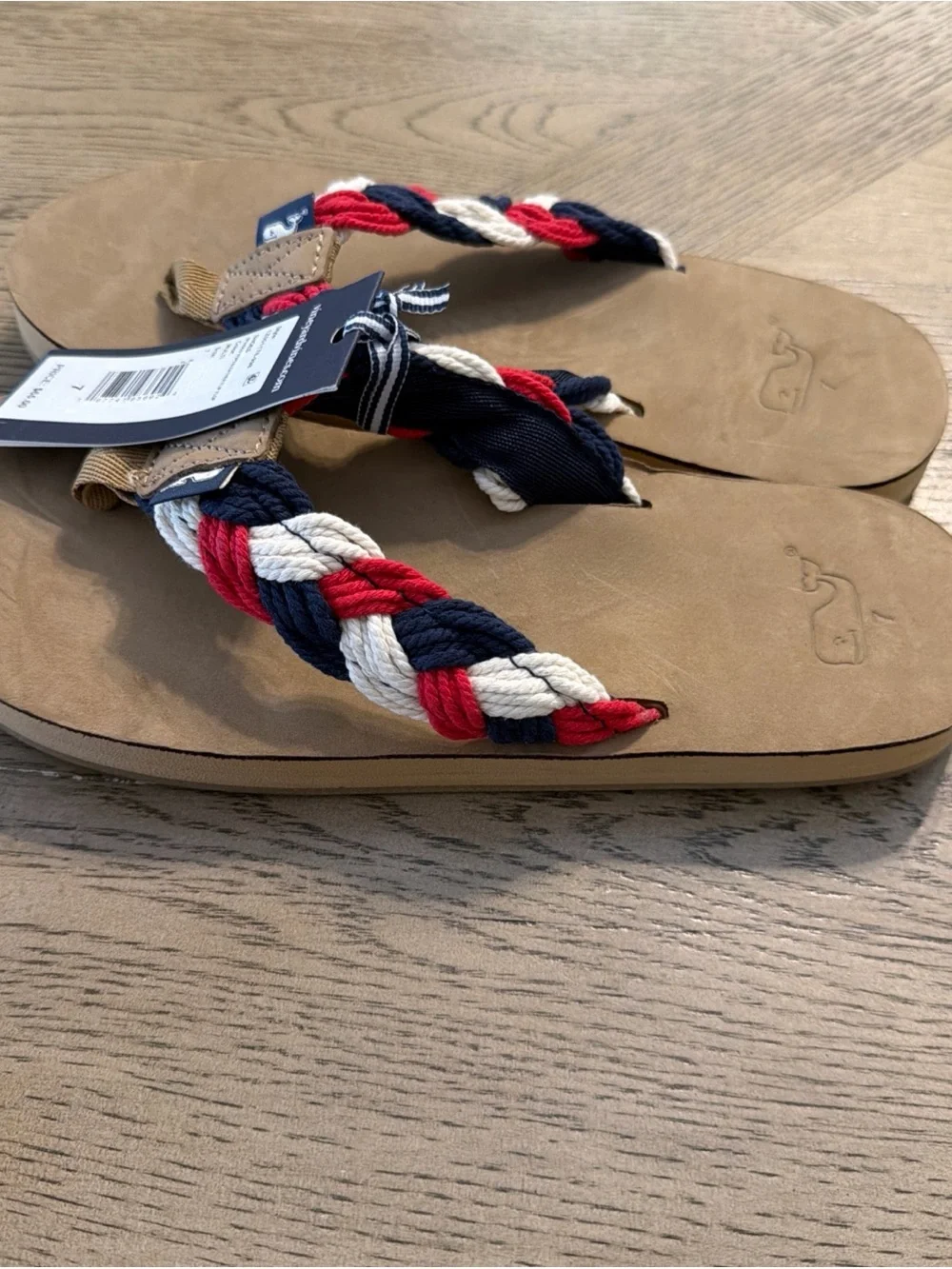 Vineyard Vines Size 7 Flip Flops. Braided Rope And Leather. Red, White